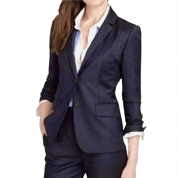 Crew '1035 Super 120's' Navy Blue Pinstripe 100% Wool Blazer